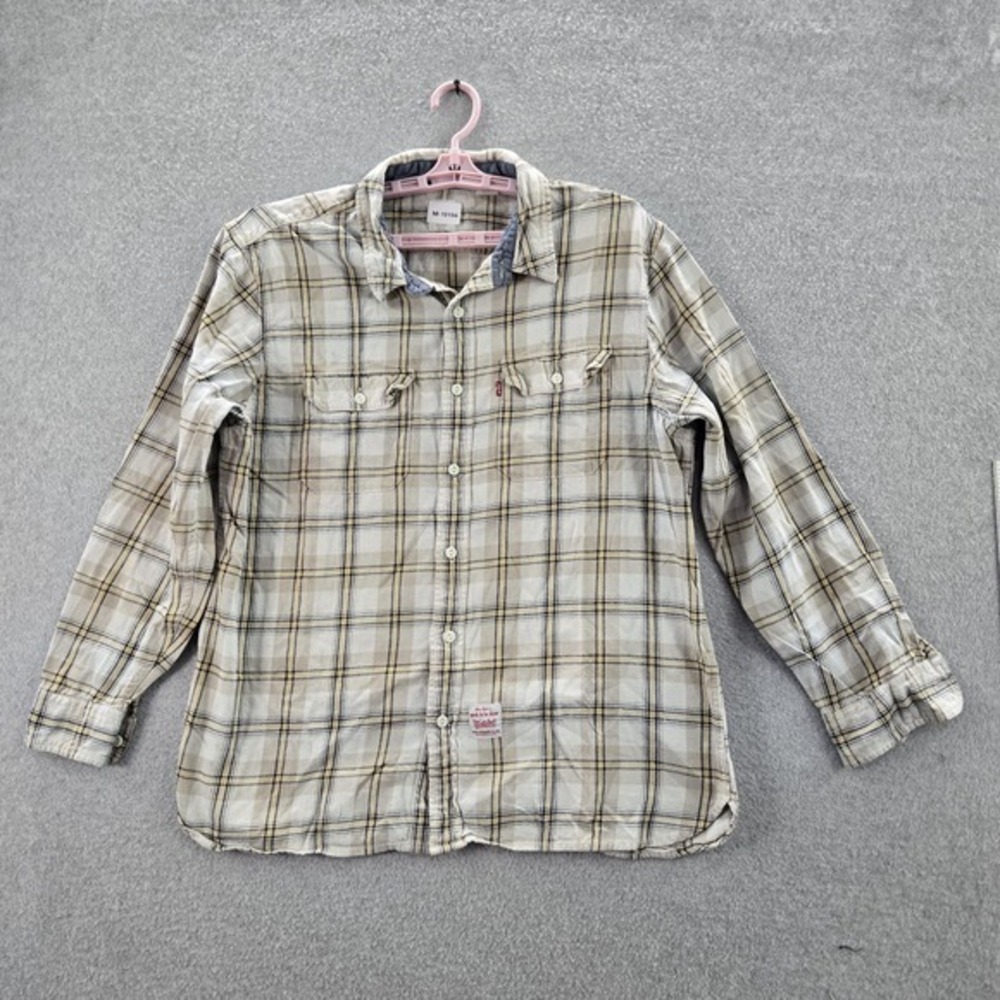 Levi's Men Button Up Shirt L Beige Plaid Flannel Casual Long Sleeve